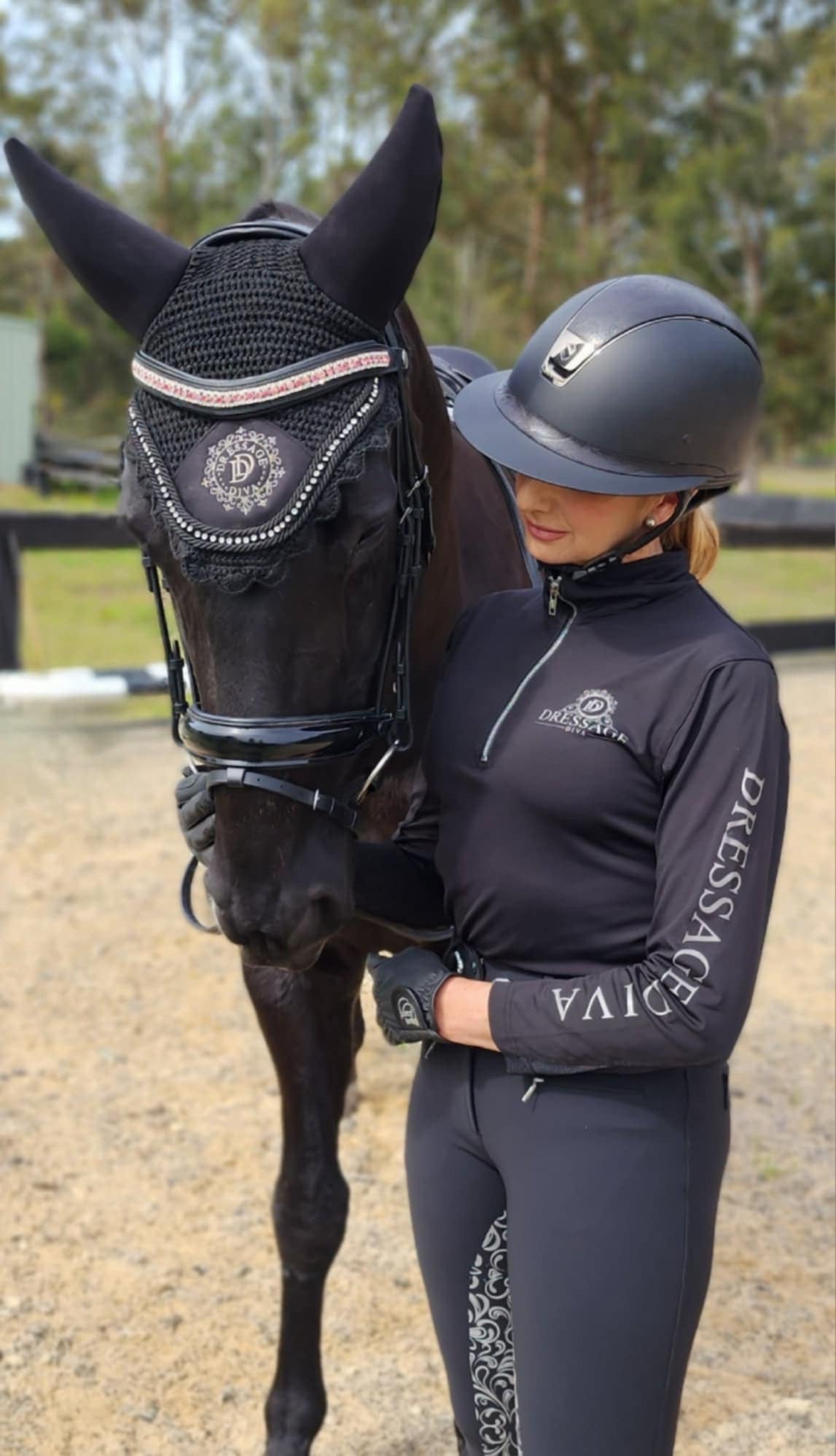 Black Long Sleeve base layer with grey logo & mesh equestrian shirt loose fit
